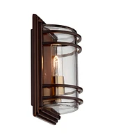 Habitat Rustic Industrial Outdoor Wall Light Fixtures Set of 2 Bronze Warm Brass 11" Clear Glass for Post Exterior Barn Deck House Porch Yard Patio Ou