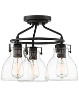 Possini Euro Design Bellis Industrial Rustic Farmhouse Ceiling Light Semi Flush-Mount Fixture 14 1/2" Wide Bronze 3