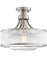 Possini Euro Design Layne Modern Ceiling Light Semi Flush-Mount Fixture 15" Wide Brushed Nickel Silver Organza Clear Glass Shade for Bedroom Kitchen L