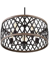 Franklin Iron Works Aruba Woodgrain Bronze Pendant Chandelier Lighting 20" Wide Modern Industrial Drum 5-Light Fixture for Dining Room Living House Ho