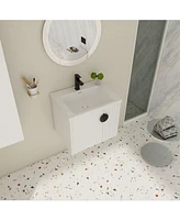 Wall-Mounted Vanity | Dual-Door with 3D Wave | Ceramic Sink | Soft-Close | Metallic