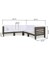 Acacia Wood Sectional Sofa Set with Water Resistant Cushions