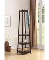 Coat Rack w/ 3-Tier Storage Shelves in Espresso Finish
