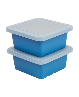 ECR4Kids Square Bin with Lid, French Blue, 2-Pack