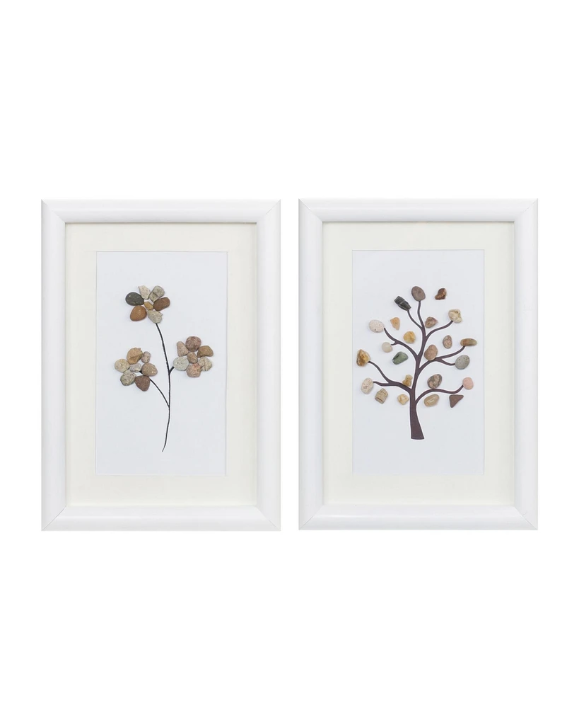 Slickblue Framed Tree And Floral Pebble Art (Set of 2)