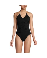 Lands' End Women's Ruched Multi-Way V-Neck Halter High Leg One Piece Swimsuit