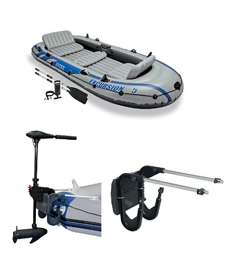 Intex 5 Person Inflatable Fishing Boat, Trolling Motor and Boat Motor Mount Kit