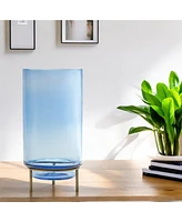 Slickblue Vase with stand 5"d X 10"h Glass/iron