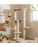 Slickblue 5-level Wooden Cat Tree with Padded Perch Non-woven Hammock-Grey