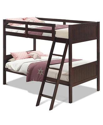 Sugift Wooden Twin Over Bunk Bed Frames with Ladder and Safety Rail