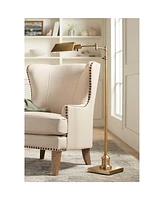 Jenson Traditional Farmhouse Metal Adjustable Pharmacy Floor Lamp Swing Arm 54" Tall Aged Brass Metal Shade Standing Pole Light for Living Room R