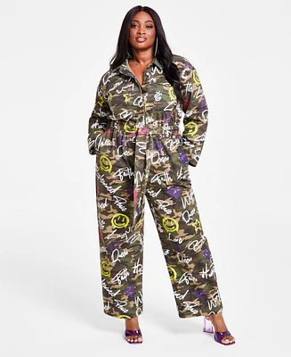 Nina Parker Trendy Plus Cotton Twill Camouflage Jumpsuit