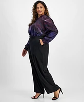 Anne Klein Plus Mid-Rise Pull-On Wide-Leg Pants