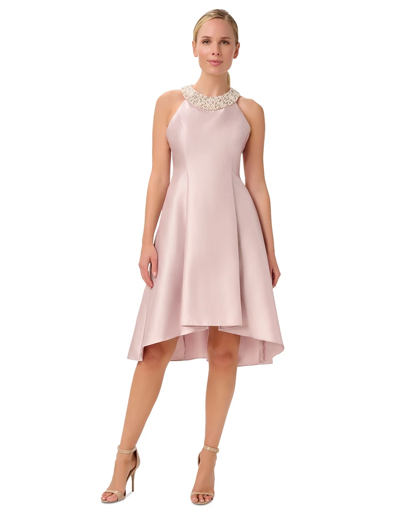Adrianna Papell Beaded-Neck Mikado Dress