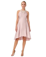 Adrianna Papell Beaded-Neck Mikado Dress