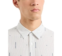 A|X Armani Exchange Men's Slim Fit Long Sleeve Button-Front Striped Logo Print Shirt