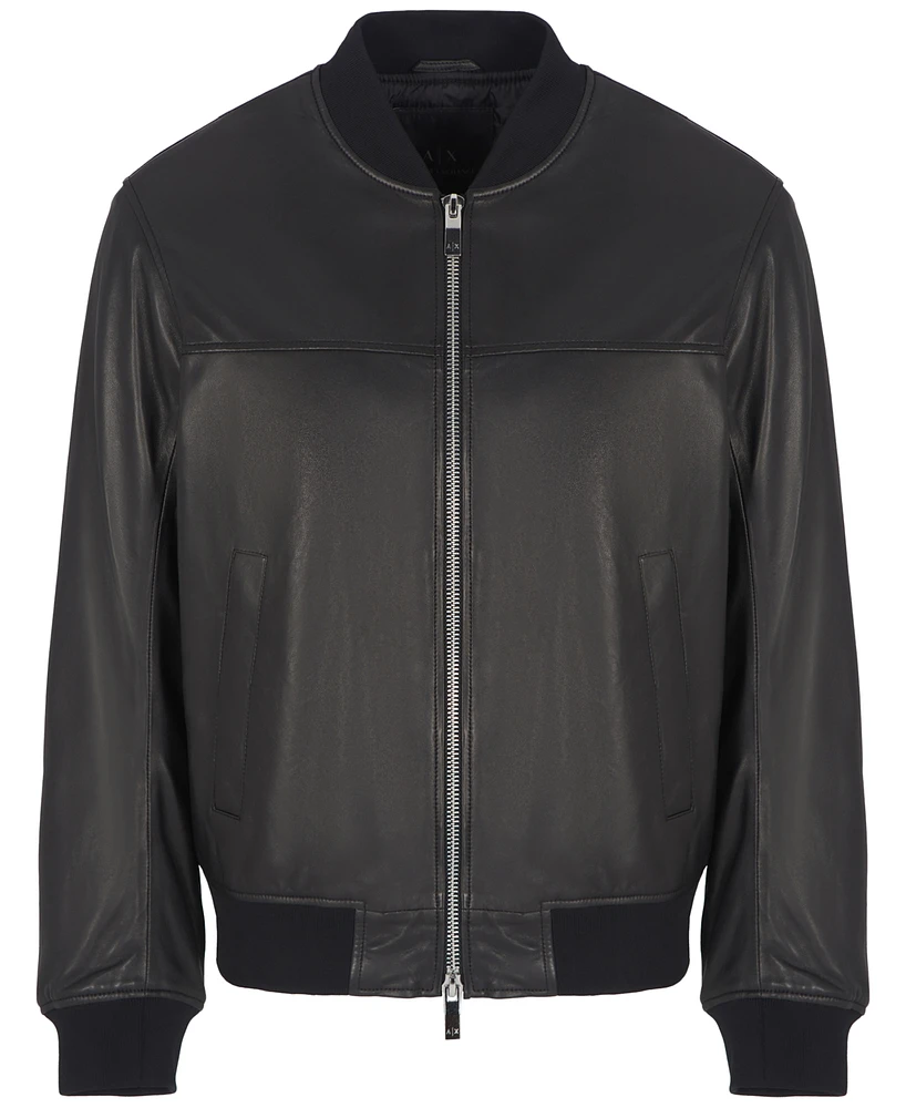 A|X Armani Exchange Men's Solid Zip-Front Leather Jacket