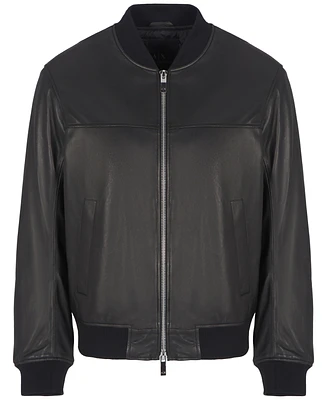 A|X Armani Exchange Men's Solid Zip-Front Leather Jacket