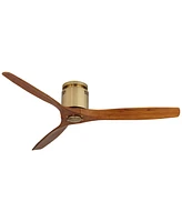 Casa Vieja 52" Windspun Modern Indoor Ceiling Fan 3 Blade Remote Control Brass Finish Motor Walnut Finish Wood Blades Bedroom Living Room Kitchen Hugg