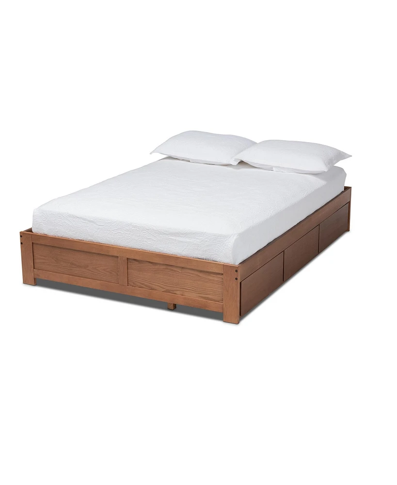 Baxton Studio Wren Modern and Contemporary Walnut Finished 3-Drawer Queen Size Platform Storage Bed Frame