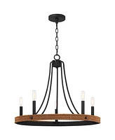 Franklin Iron Works Navarro Black Wagon Wheel Chandelier 24 1/2" Wide Farmhouse Rustic Wood Ring 5-Light Fixture for Dining Room House Foyer Kitchen I