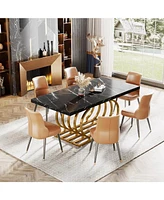 Tribesigns Modern Dining Table, 63 inch Faux Marble Wood Kitchen Table for 6 People, Rectangular Dinner Room with Geometric Frame Kitchen, D