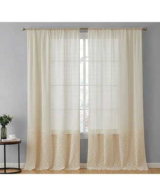 Hlc.me Monaco Premium Soft Decorative Ombre Lace Semi Sheer Light Filtering Rod Pocket Window Treatment Curtain Drapery Panels for Bedroom & Living Ro