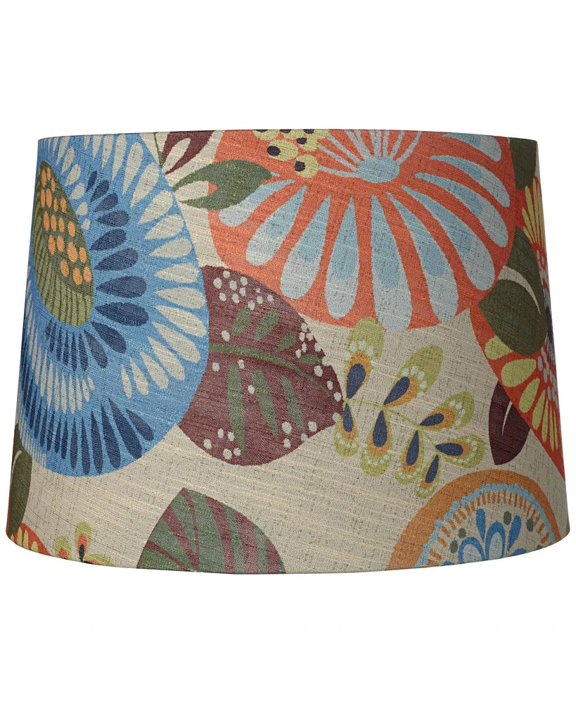 Springcrest Tropic Medium Drum Lamp Shade 14" Top x 16" Bottom x 11" Slant (Spider) Replacement with Harp and Finial - Multi