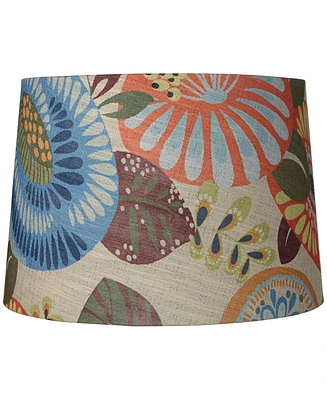 Springcrest Tropic Medium Drum Lamp Shade 14" Top x 16" Bottom x 11" Slant (Spider) Replacement with Harp and Finial - Multi