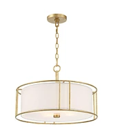 Kahna Painted Gold Pendant Chandelier 20" Wide Modern Metal Cage Frosted Tempered Round Glass Shade 4-Light Fixture for Dining Room House Foyer Kitche