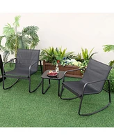 Costway 3 Piece Patio Rocking Set 2 Rocking Bistro Chairs & Glass-Top Table for Porch
