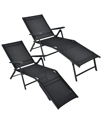 Gymax Set of 2 Outdoor Adjustable Chaise Lounge Chair Patio Folding Recliner Brown