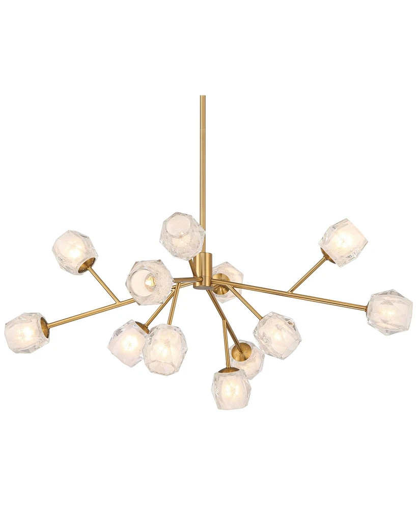 Possini Euro Design Tofay Warm Brushed Brass Sputnik Chandelier Lighting 37 3/4" Wide Modern Dimmable Led Frost Glass Shades 12