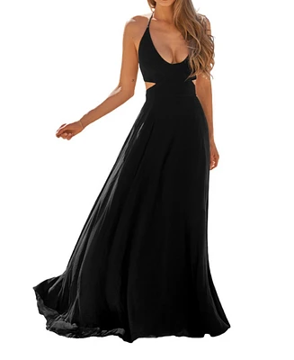 Cupshe Women's Black Plunging Halterneck Cutout Maxi Beach Dress