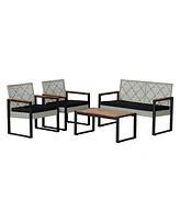 Jonathan Y Wilder 4-Piece Modern Coastal Faux Wicker Conversation Outdoor Patio Set, White Wash/Black/Natural