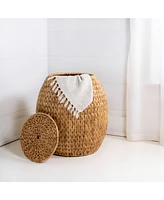 Jonathan Y Colt 17" Coastal Bohemian Handwoven Hyacinth Storage Stool with Lid, Natural