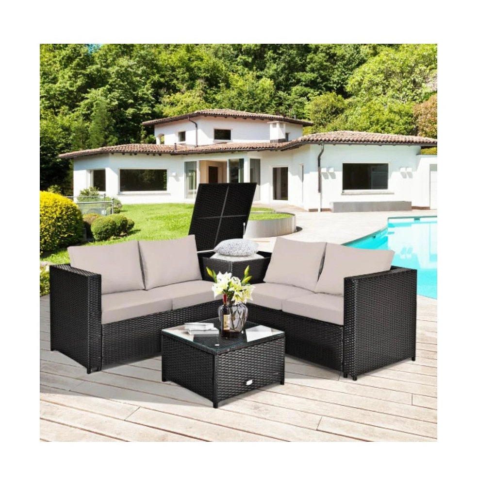 Slickblue 4 Pcs Rattan Patio Furniture Set with Cushions