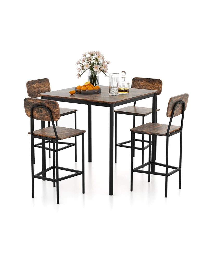 Slickblue 5 Pieces Industrial Dining Table Set with Counter Height and 4 Bar Stools