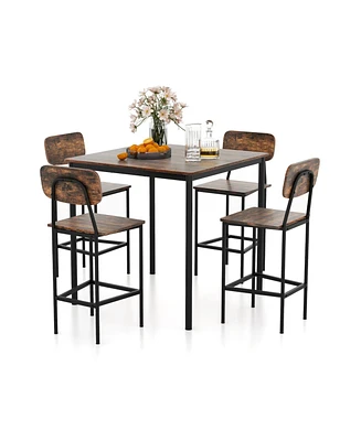 Slickblue 5 Pieces Industrial Dining Table Set with Counter Height and 4 Bar Stools