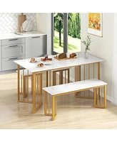 Slickblue 4 Piece Dining Table Set with Bench and 2 Stools-White