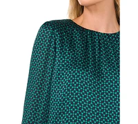 CeCe Women's Printed Smocked-Cuff Blouse