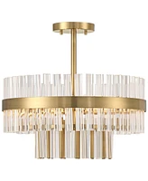 Possini Euro Design Jenna Modern Glam Ceiling Light Semi Flush-Mount Fixture 16" Soft Gold 3-Light 2-Tier Clear Crystal Glass Rods for Bedroom Kitchen