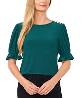 CeCe Women's Puff-Sleeve Button-Shoulder Knit Top