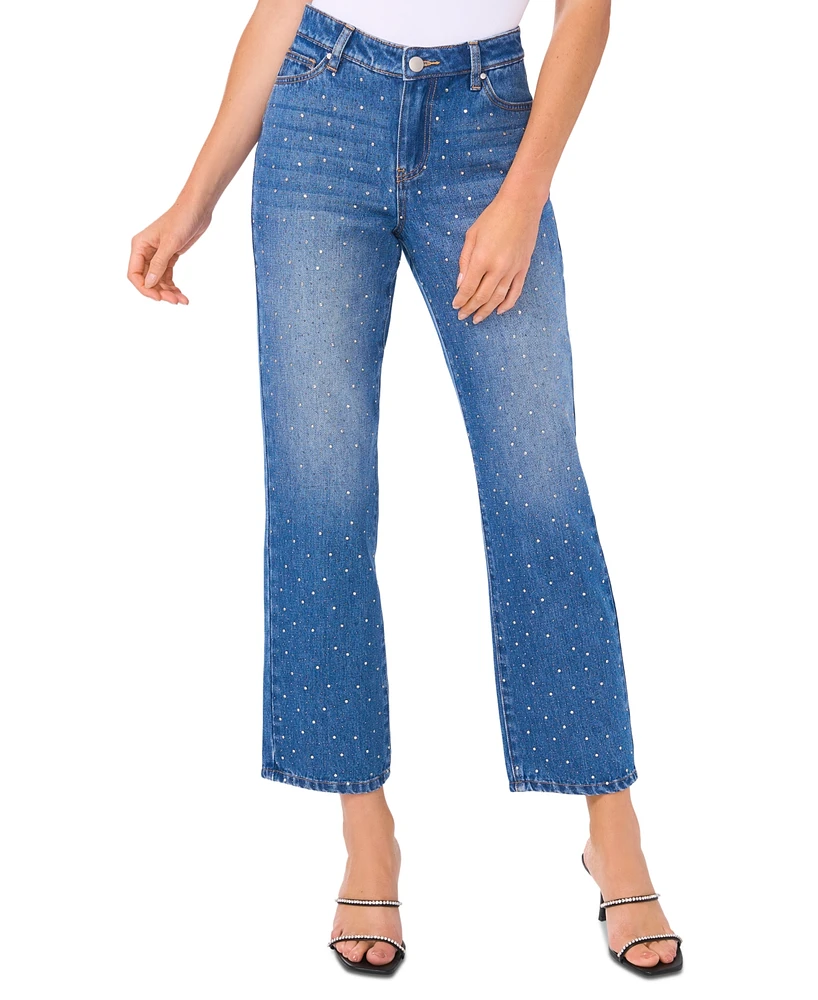 CeCe Women's Embellished Wide-Leg Jeans