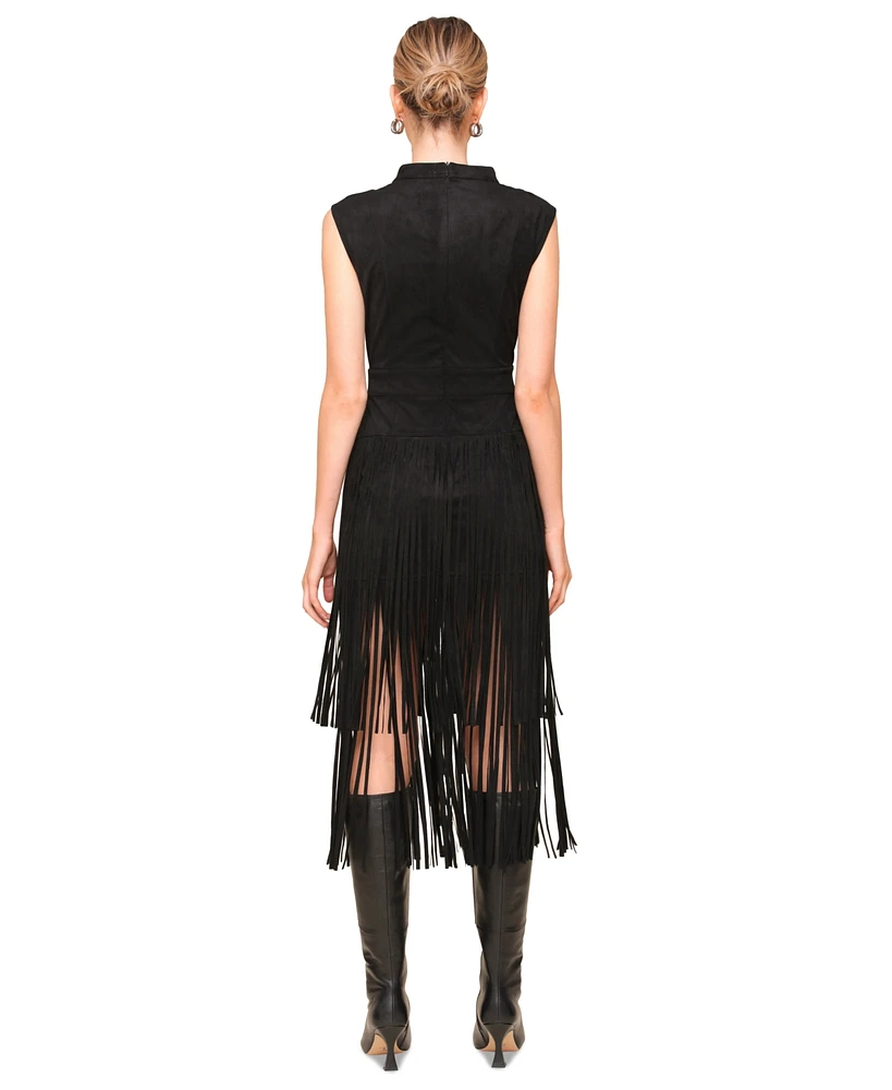 Avec Les Filles Women's Tiered-Fringe Sleeveless Dress