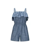 Hope & Henry Women's Organic Ruffle Top Chambray Romper