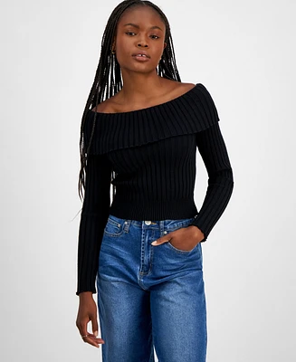 Madden Girl Juniors' Off-The-Shoulder Ribbed Sweater