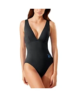 Tommy Bahama Women's Black Los Angeles Dodgers Palm Modern V-Neck One-Piece Swimsuit