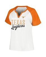 Profile Women's White/Texas Orange Texas Longhorns Plus Best Squad Shimmer Raglan Notch Neck T-Shirt