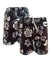 Wes & Willy Big Boys and Girls Black Las Vegas Raiders Floral Volley Swim Trunks